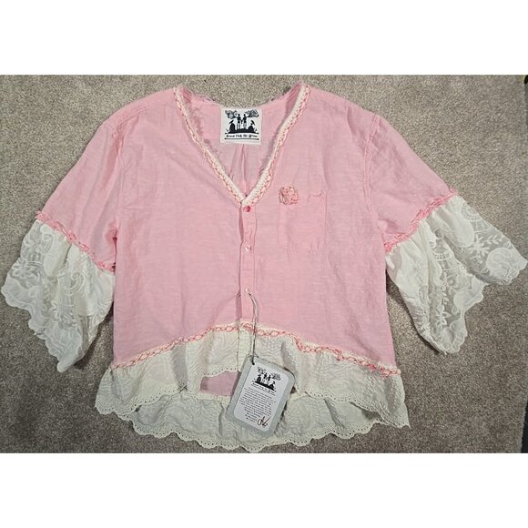 OOAK Magnolia Boho Tunic Upcycle Shacket Cover Up Cotton Linen Blend Pink Sz XL - Picture 3 of 16